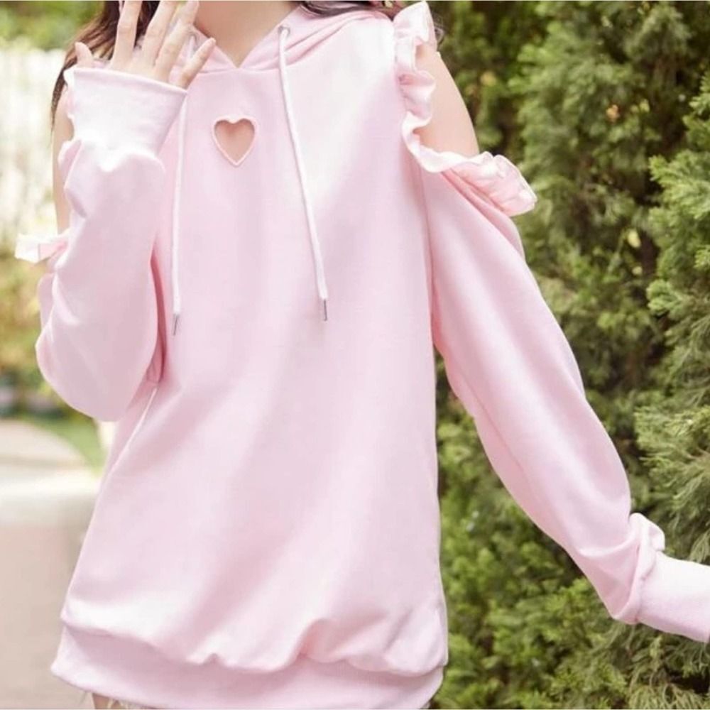 Open Shoulder Drawstring Hoodie (Very Unique) L